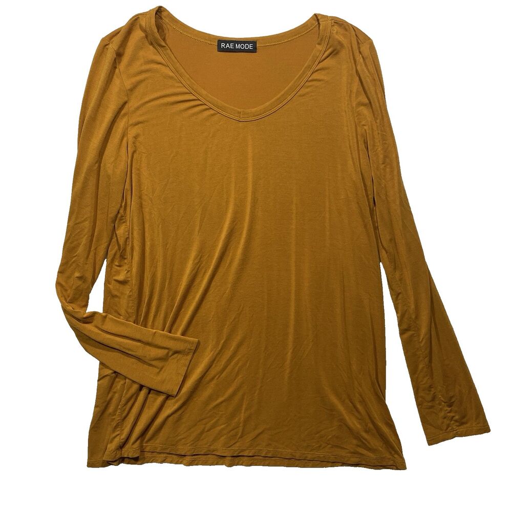 Rae Mode Lightweight Long Sleeve Crew Neck Top Women's Medium Yellow Mustard